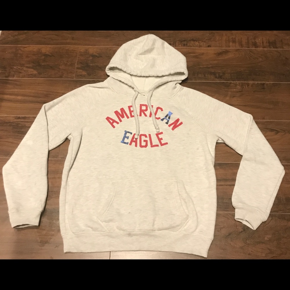 American Eagle Heather Cream Sweatshirt Hoodie | red, cream & blue USA